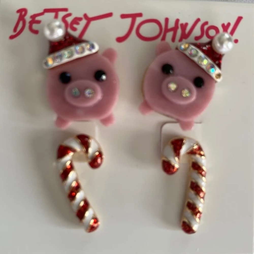 New Betsey Johnson  Winter Stud Studs Set of 4 Earrings - Picture 8 of 11